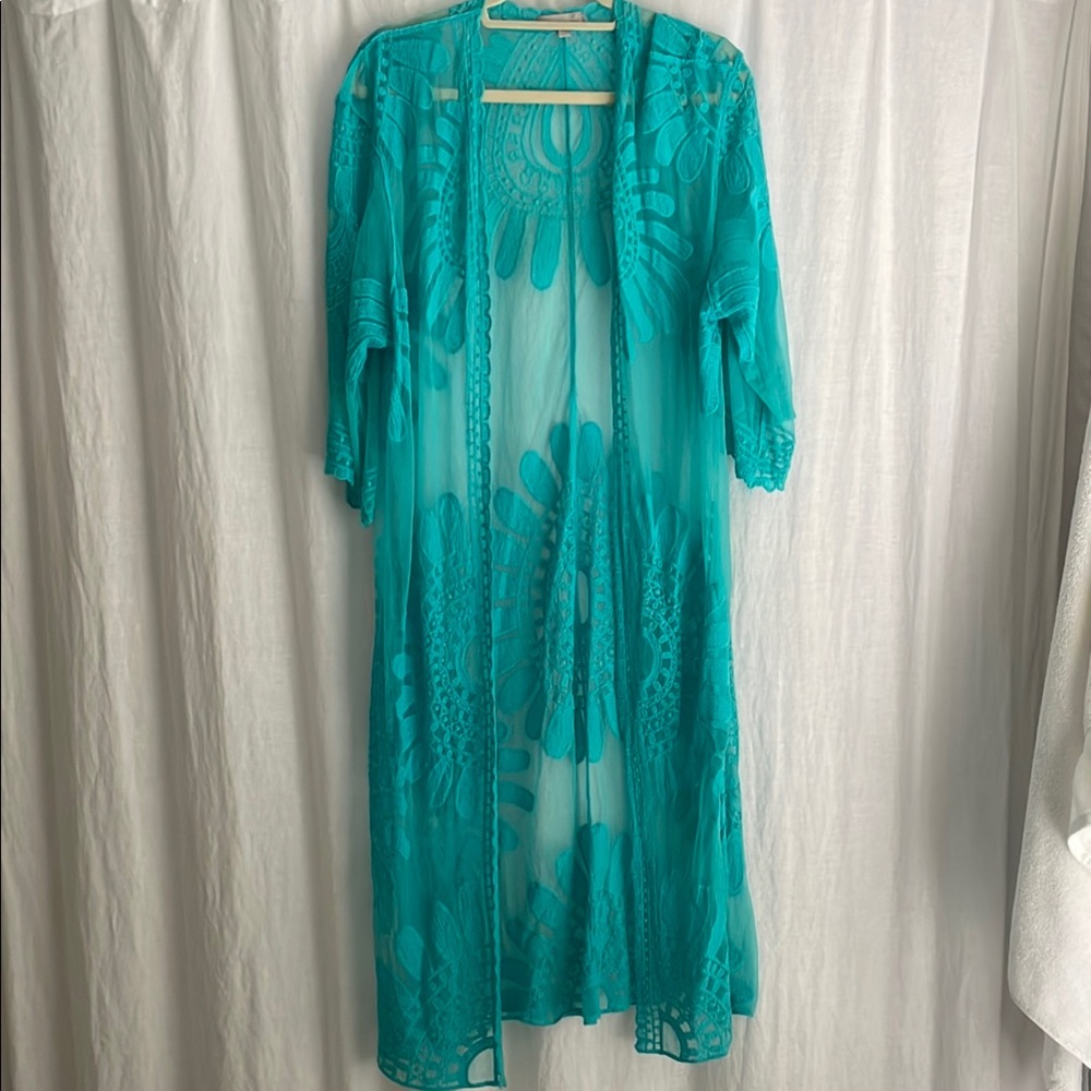 Elegant Teal Blue Green Lace Swim Coverup